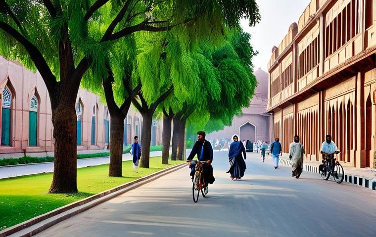 **
"A vibrant, modern city street scene in Pakistan, incorporating historic buildings alongside new, eco-friendly designs. People are walking and cycling. Lush green spaces and trees line the avenues. The architecture reflects a blend of traditional Mughal and contemporary styles. Appropriate attire, safe for work, perfect anatomy, natural proportions, professional photography, high quality, fully clothed, modest, family-friendly. Focus on the architectural details and the harmony between old and new."
**