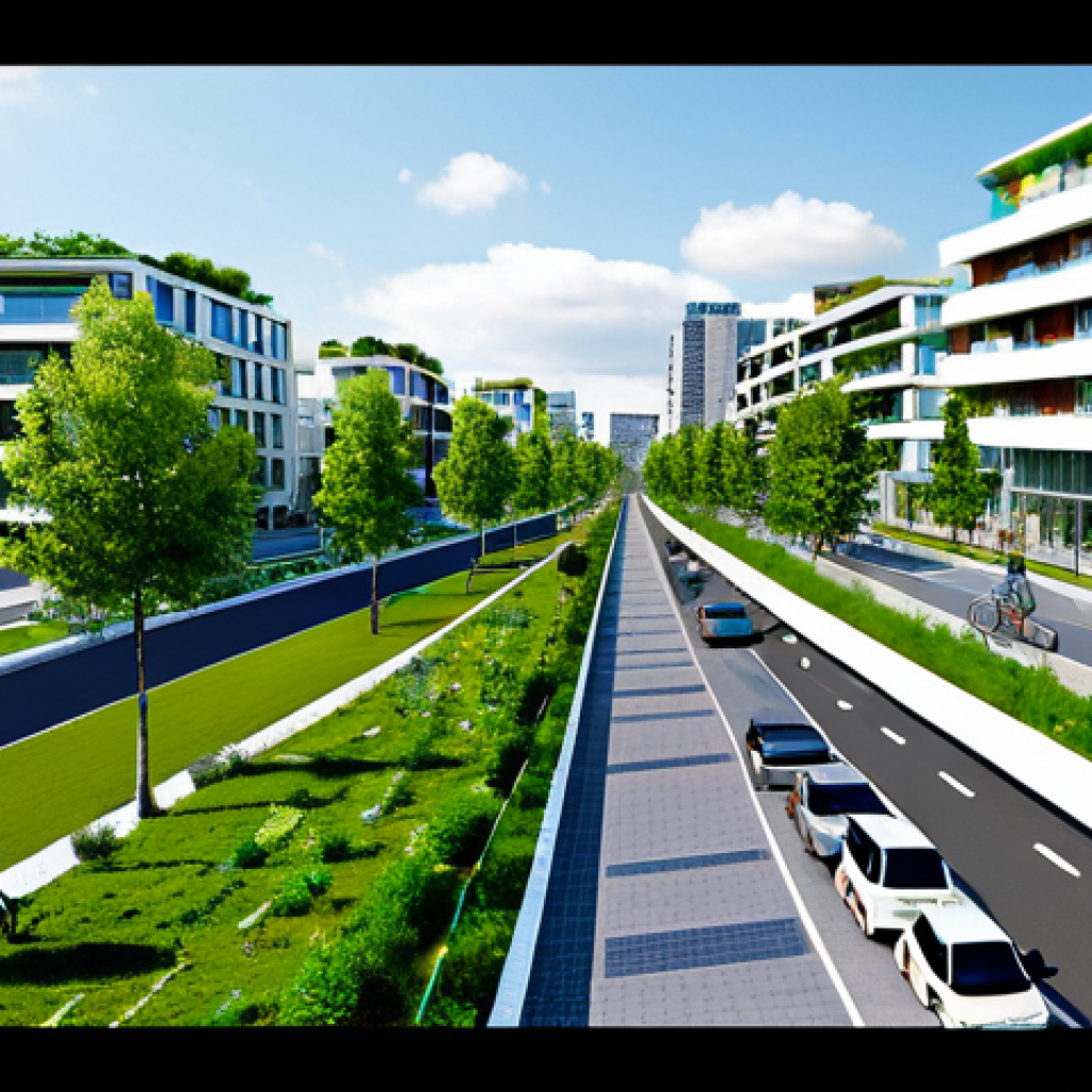 Modern Sustainable Cityscape**
"A vibrant, modern cityscape featuring eco-friendly architecture, solar panels on rooftops, and lush green parks integrated into the urban design. Wide pedestrian walkways and bicycle lanes encourage sustainable transportation. People are fully clothed, walking and cycling in a safe and family-friendly environment. Perfect anatomy, correct proportions, natural pose. Safe for work, appropriate content, fully clothed, professional, modest, high-resolution, professional photography."
**