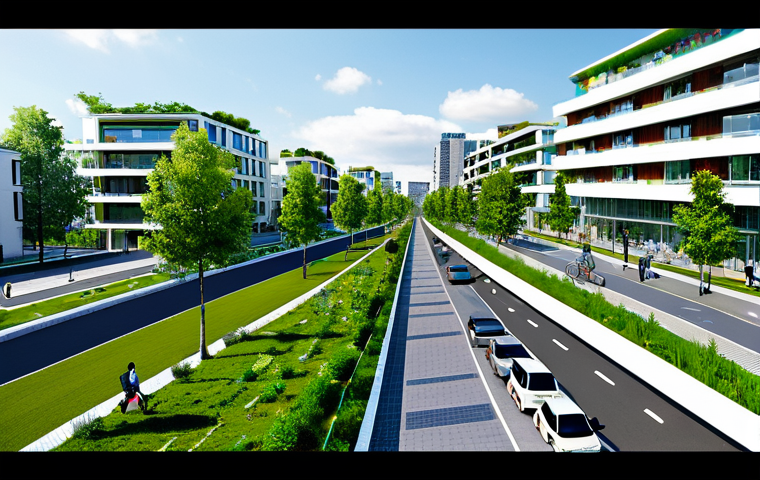 Modern Sustainable Cityscape**
"A vibrant, modern cityscape featuring eco-friendly architecture, solar panels on rooftops, and lush green parks integrated into the urban design. Wide pedestrian walkways and bicycle lanes encourage sustainable transportation. People are fully clothed, walking and cycling in a safe and family-friendly environment. Perfect anatomy, correct proportions, natural pose. Safe for work, appropriate content, fully clothed, professional, modest, high-resolution, professional photography."
**