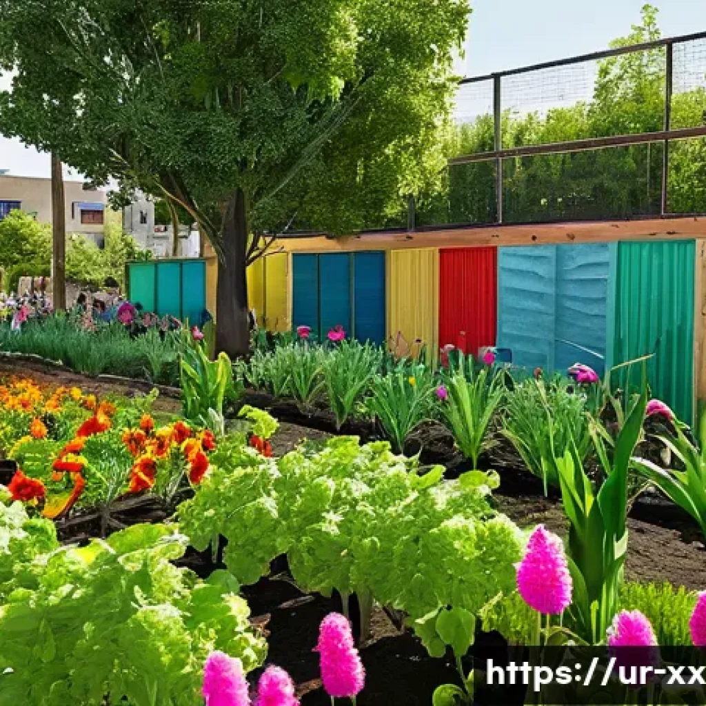 생태적 도시재생을 위한 비영리 단체의 역할 - **Vibrant Community Garden Transformation:** A bustling, diverse community actively participating in...