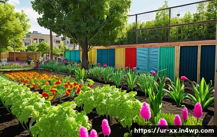 생태적 도시재생을 위한 비영리 단체의 역할 - **Vibrant Community Garden Transformation:** A bustling, diverse community actively participating in...