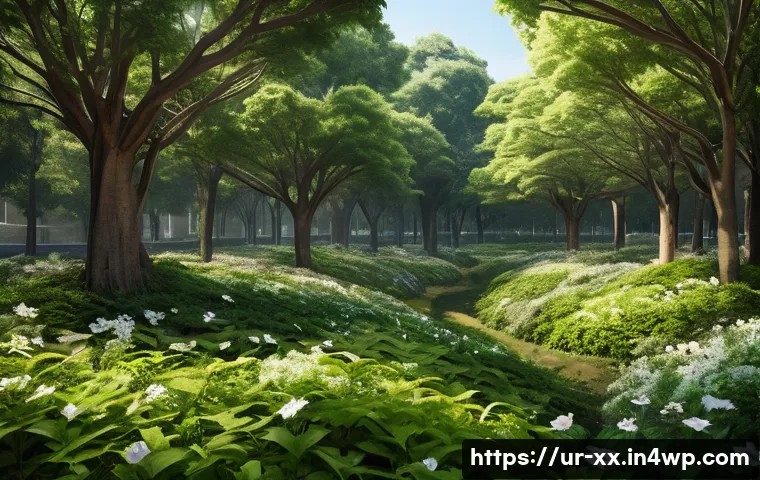도시숲 조성과 생태적 가치 - **Prompt:** A vibrant, dense urban forest, conceptualized using the Miyawaki method, thriving in the...