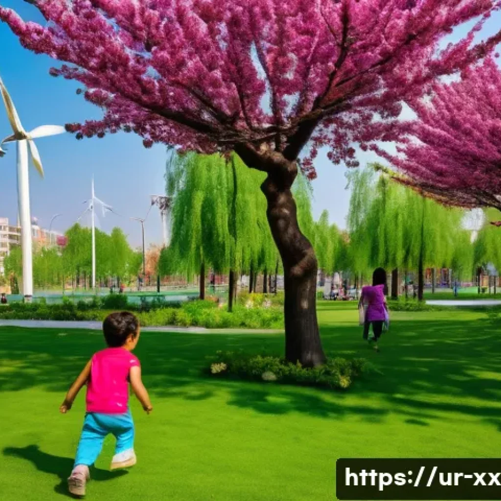 도시재생과 환경 지속 가능성의 미래 - A vibrant urban park scene in a modern Pakistani city during springtime, featuring diverse families ...