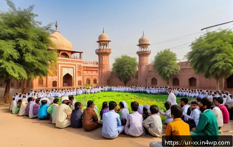 생태적 도시재생을 위한 시민 교육 프로그램 - A vibrant urban community park scene in Lahore, Pakistan, showing diverse children and adults partic...