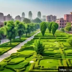 Home 19 도시의 생태적 경관 형성과 정책 방향 - A vibrant urban park scene in Lahore featuring lush green urban forests with diverse native trees an...
