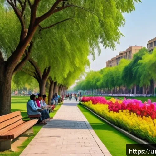 Home 30 생태적 도시재생 성공 사례 분석 - A vibrant urban public park scene in a Pakistani city during a sunny afternoon, featuring lush green...