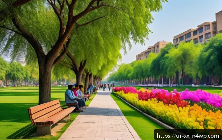 생태적 도시재생 성공 사례 분석 - A vibrant urban public park scene in a Pakistani city during a sunny afternoon, featuring lush green...